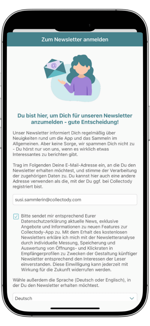Screenshot Anmeldung zum Collectody-Newsletter
